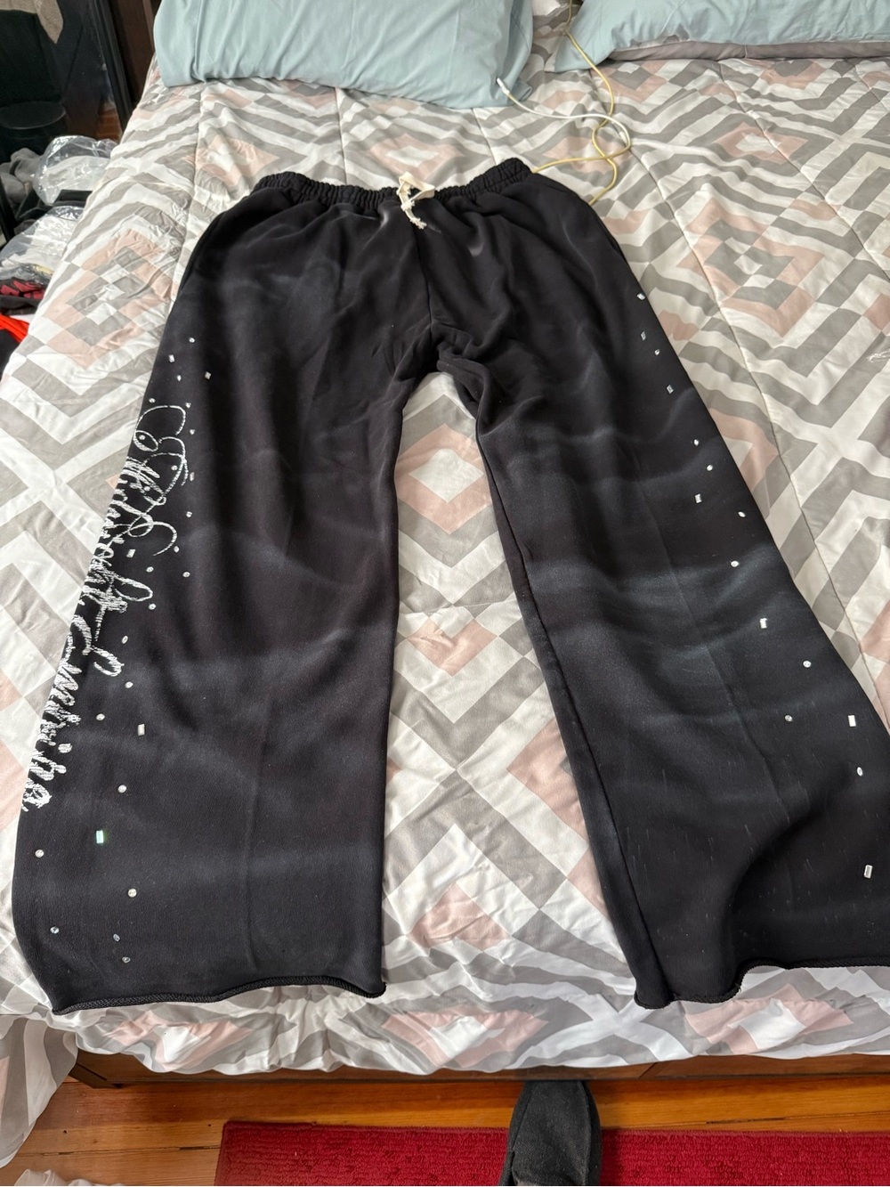 Lost Control Black Wide Leg Sweatpants with Red Logo Tag